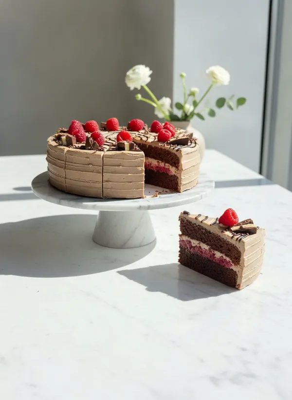 Nugátová torta s malinami