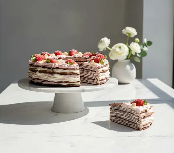 Palacinková torta s ricottou a červeným ovocím